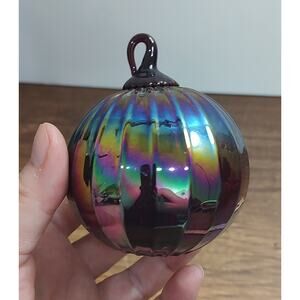 Hand Blown Studio Art Glass 3” Iridescent Ball Ornament Oil Spill Reflective D1